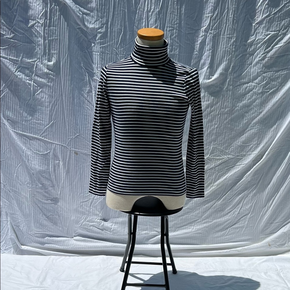 EUC J Crew Navy & White Striped Stretchy Turtleneck